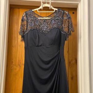 Elegant Navy Blue Beaded LaceEvening Dress By Xcape Size 14